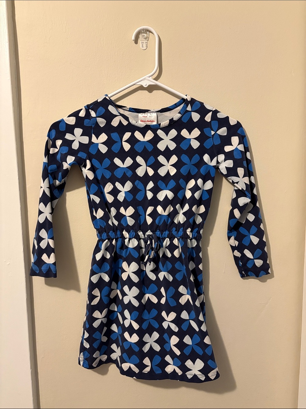 Hanna Andersson Girls' Navy Blue Floral Print Long-Sleeve Dress
